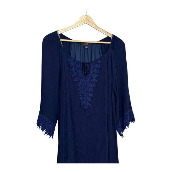 Naif Women's navy blue Embroidered Flowy Peasant Midi Dress, SZ XL - Picture 3 of 9
